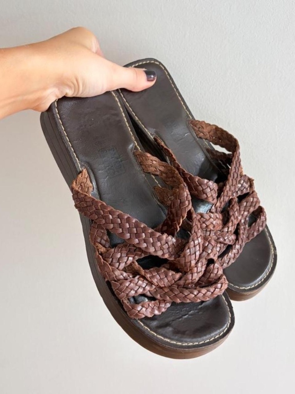 Y2K Platform Sandals Brown Leather 6.5 Faded Glory